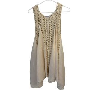 Dasayo Crochet Gauze Sleeveless Beach Cover Up Tunic Top Scoop Neck Beige OS